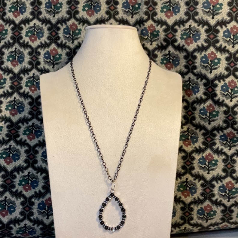 Long Black Toned Chain With Upcycled Pendant 15$